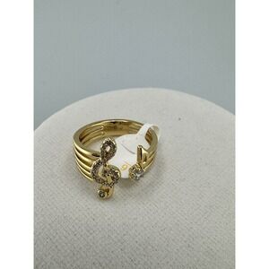 Gold Tone Music Treble Clef Note CZ Bypass Ring Size 6 Open size Adjustable